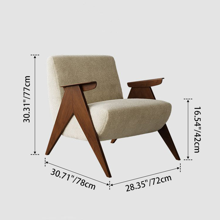 Traditional Vintage Rectangular Solid Wood Velvet Accent Chair Backrest Armrest For Living Room