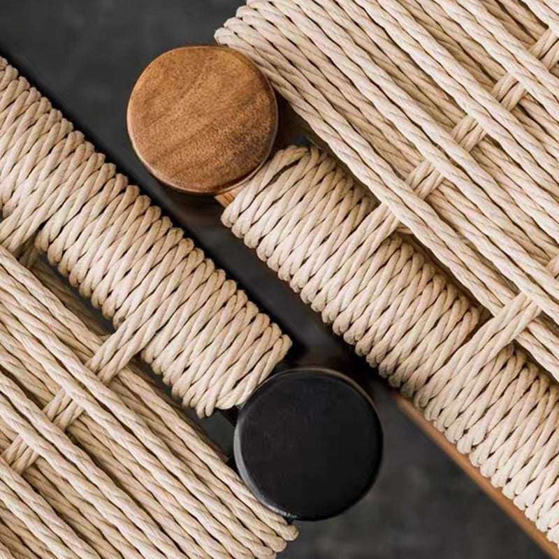 Traditional Japanese Rectangular Kraft Rope Solid Wood Dining Chair Backrest Armless For Dining Room & Kitchen