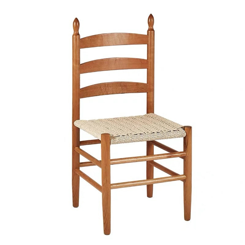Traditioneller japanischer Esszimmerstuhl aus Kautschukholz mit rechteckiger Rückenlehne aus Kraftseil, ohne Armlehnen, für Esszimmer &amp; Küche 