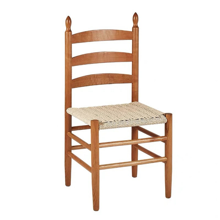 Traditioneller japanischer Esszimmerstuhl aus Kautschukholz mit rechteckiger Rückenlehne aus Kraftseil, ohne Armlehnen, für Esszimmer &amp; Küche 