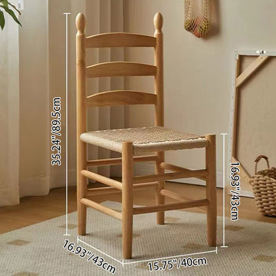 Traditional Japanese Rectangular Kraft Rope Solid Wood Dining Chair Backrest Armless For Dining Room & Kitchen