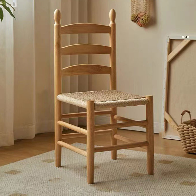 Traditioneller japanischer Esszimmerstuhl aus Kautschukholz mit rechteckiger Rückenlehne aus Kraftseil, ohne Armlehnen, für Esszimmer &amp; Küche 
