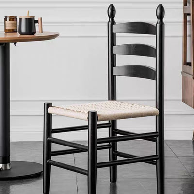 Traditional Japanese Rectangular Kraft Rope Solid Wood Dining Chair Backrest Armless For Dining Room & Kitchen