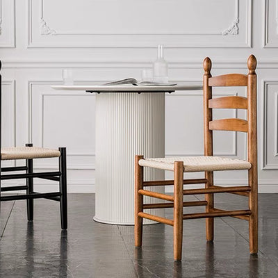 Traditional Japanese Rectangular Kraft Rope Solid Wood Dining Chair Backrest Armless For Dining Room & Kitchen