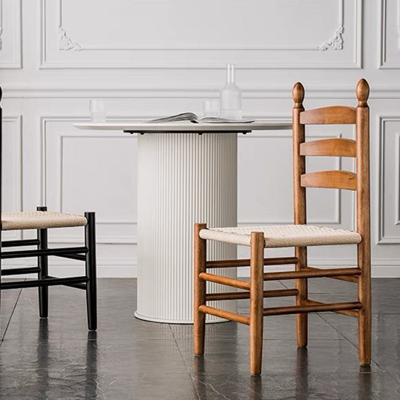 Traditional Japanese Rectangular Kraft Rope Solid Wood Dining Chair Backrest Armless For Dining Room & Kitchen