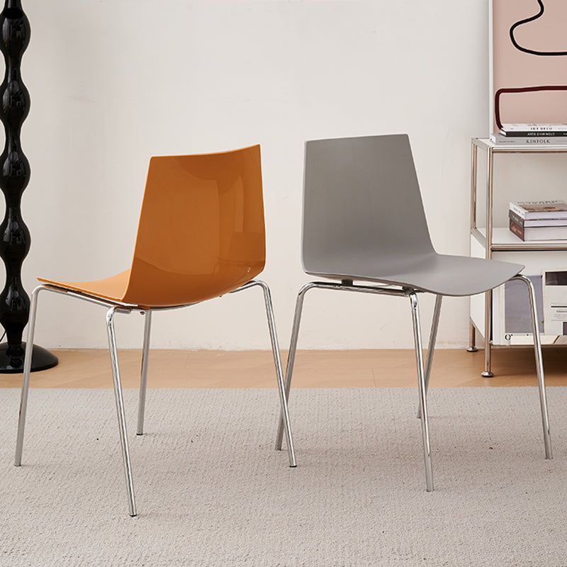 Modern Minimalist Rectangular PP Carbon Steel Dining Chair Backrest Armless For Dining Room & Kitchen