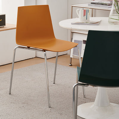 Modern Minimalist Rectangular PP Carbon Steel Dining Chair Backrest Armless For Dining Room & Kitchen