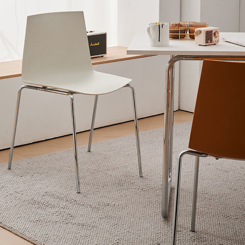 Modern Minimalist Rectangular PP Carbon Steel Dining Chair Backrest Armless For Dining Room & Kitchen