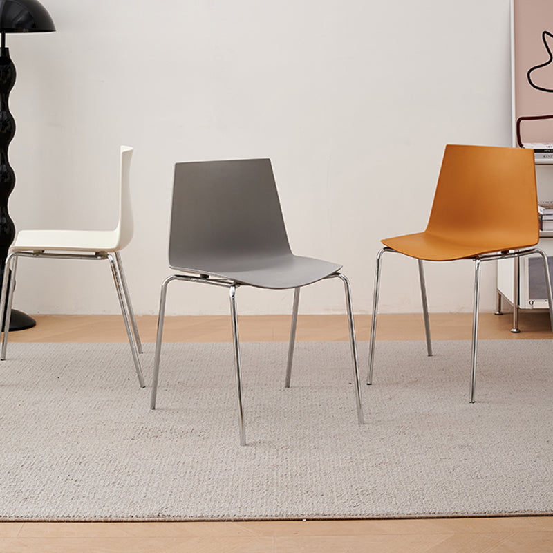 Modern Minimalist Rectangular PP Carbon Steel Dining Chair Backrest Armless For Dining Room & Kitchen
