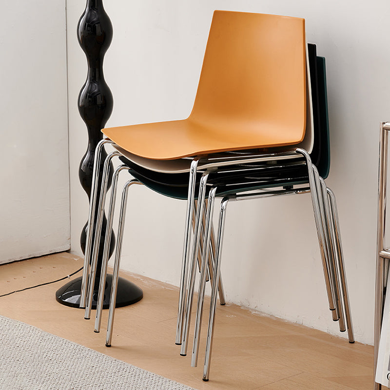 Modern Minimalist Rectangular PP Carbon Steel Dining Chair Backrest Armless For Dining Room & Kitchen