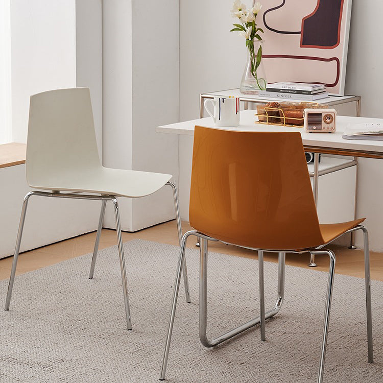 Modern Minimalist Rectangular PP Carbon Steel Dining Chair Backrest Armless For Dining Room & Kitchen
