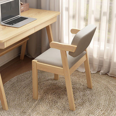 Contemporary Nordic Rectangular Solid Wood Fabric Dining Chair Backrest Armrest For Dining Room & Kitchen