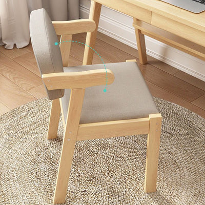 Contemporary Nordic Rectangular Solid Wood Fabric Dining Chair Backrest Armrest For Dining Room & Kitchen