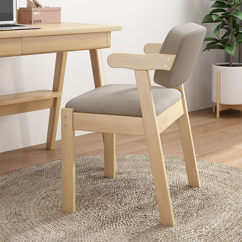 Contemporary Nordic Rectangular Solid Wood Fabric Dining Chair Backrest Armrest For Dining Room & Kitchen