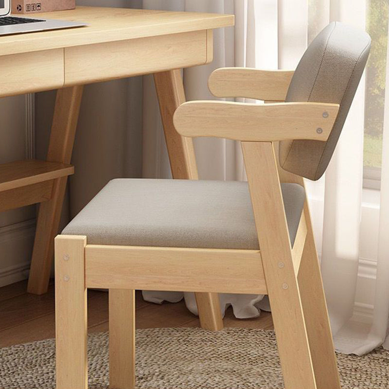 Contemporary Nordic Rectangular Solid Wood Fabric Dining Chair Backrest Armrest For Dining Room & Kitchen
