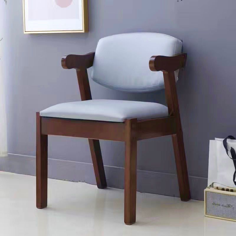 Contemporary Nordic Rectangular Solid Wood Fabric Dining Chair Backrest Armrest For Dining Room & Kitchen