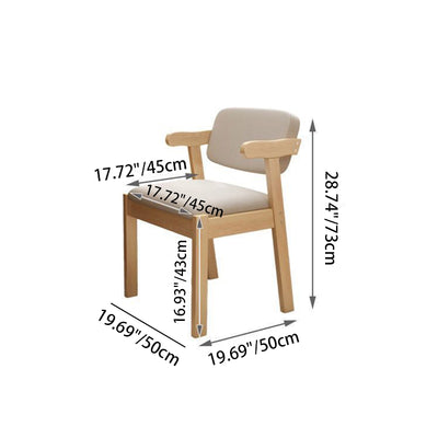 Contemporary Nordic Rectangular Solid Wood Fabric Dining Chair Backrest Armrest For Dining Room & Kitchen