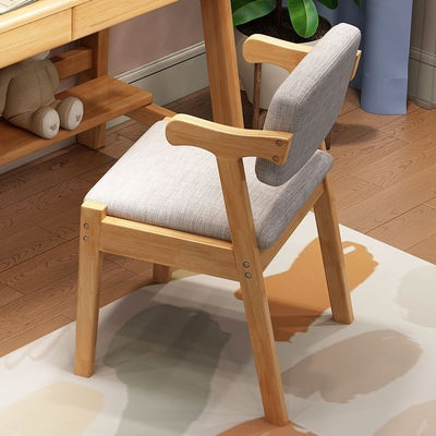 Contemporary Nordic Rectangular Solid Wood Fabric Dining Chair Backrest Armrest For Dining Room & Kitchen