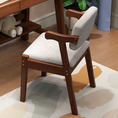 Contemporary Nordic Rectangular Solid Wood Fabric Dining Chair Backrest Armrest For Dining Room & Kitchen