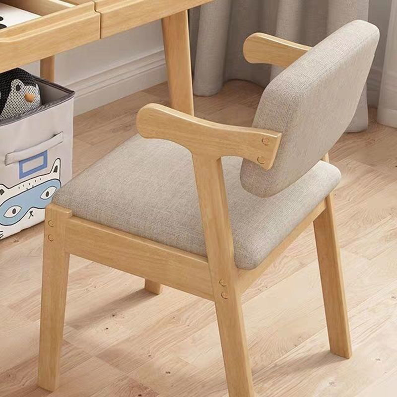 Contemporary Nordic Rectangular Solid Wood Fabric Dining Chair Backrest Armrest For Dining Room & Kitchen