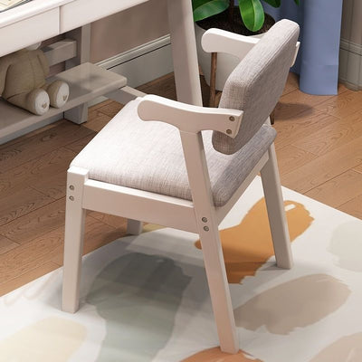 Contemporary Nordic Rectangular Solid Wood Fabric Dining Chair Backrest Armrest For Dining Room & Kitchen