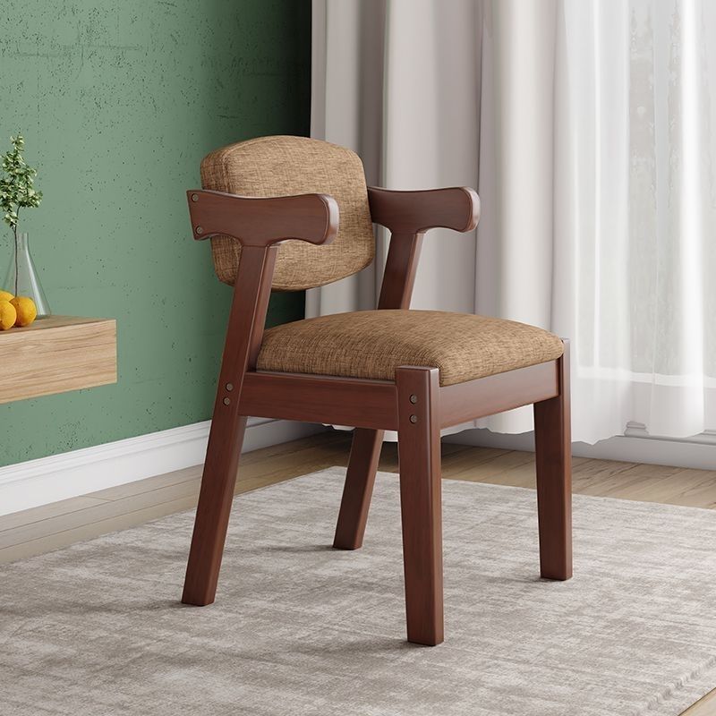 Contemporary Nordic Rectangular Solid Wood Fabric Dining Chair Backrest Armrest For Dining Room & Kitchen