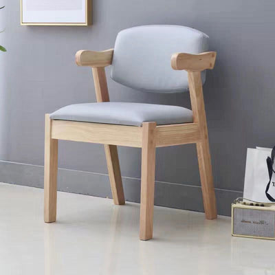 Contemporary Nordic Rectangular Solid Wood Fabric Dining Chair Backrest Armrest For Dining Room & Kitchen