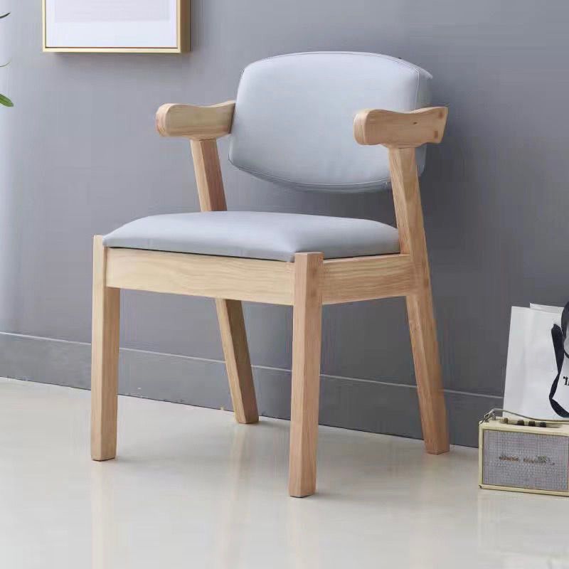 Contemporary Nordic Rectangular Solid Wood Fabric Dining Chair Backrest Armrest For Dining Room & Kitchen