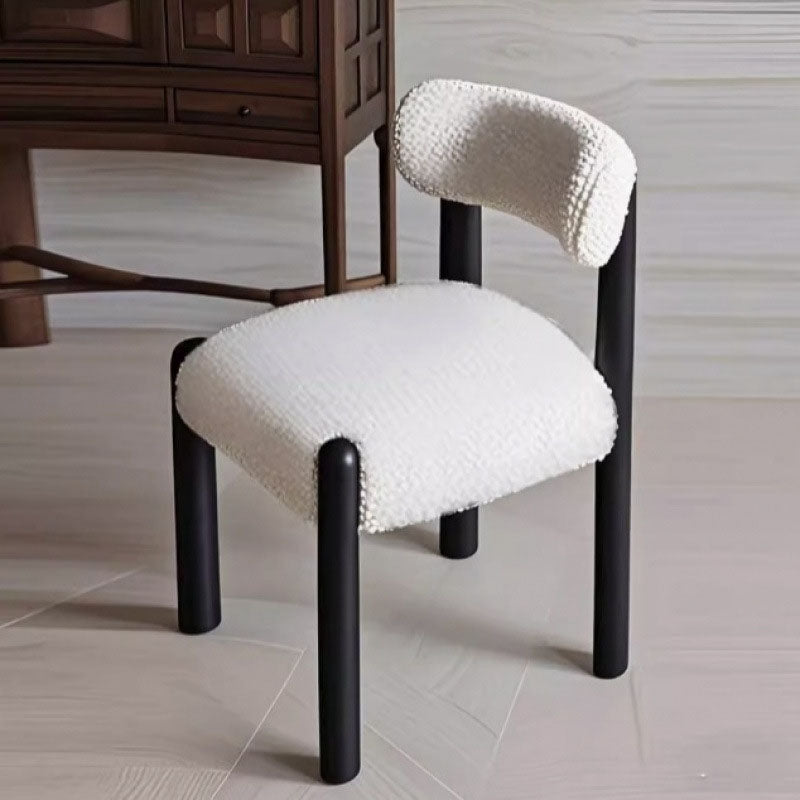 Silla de comedor vintage tradicional rectangular de madera maciza con tela sherpa y algodón-lino, con respaldo y sin reposabrazos, para comedor y cocina 