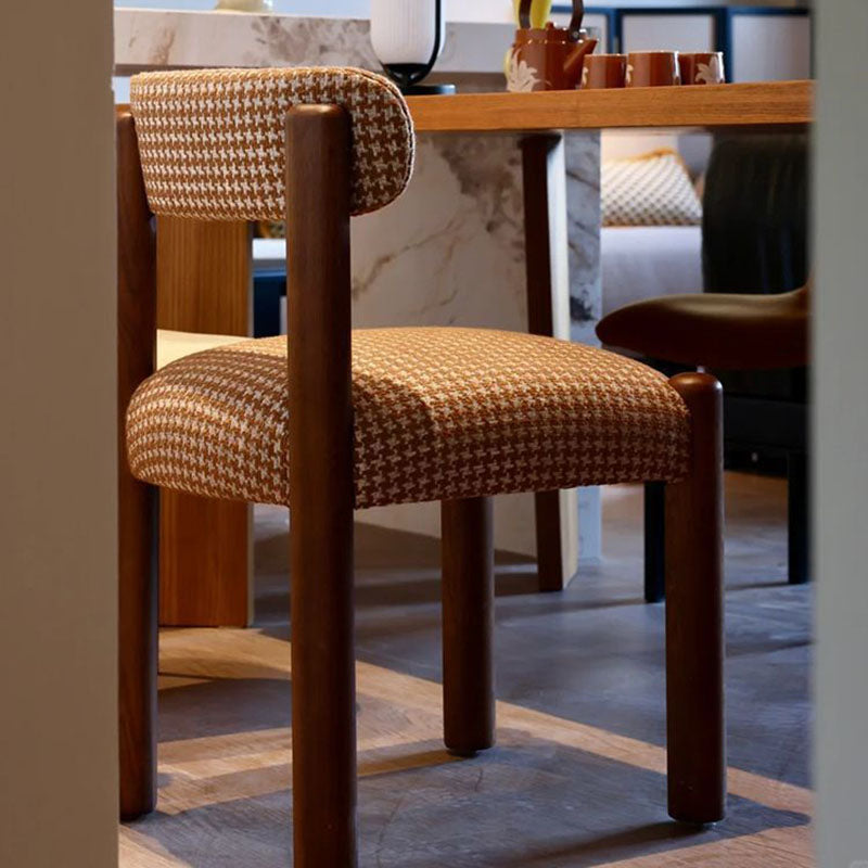Silla de comedor vintage tradicional rectangular de madera maciza con tela sherpa y algodón-lino, con respaldo y sin reposabrazos, para comedor y cocina 