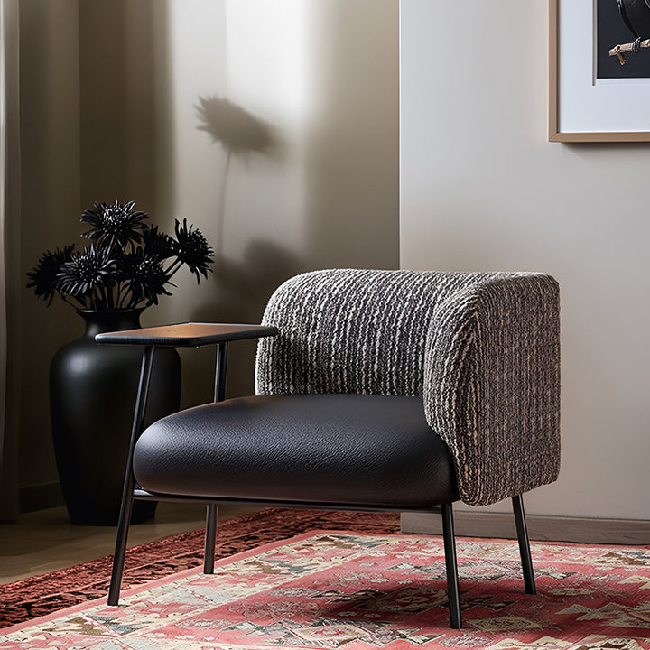 Modern Minimalist Rectangular Carbon Steel Solid Wood PU Leather Cotton-Linen Accent Chair Backrest Armrest For Living Room