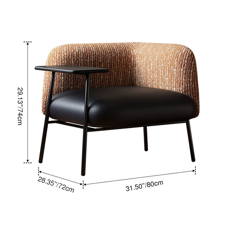Modern Minimalist Rectangular Carbon Steel Solid Wood PU Leather Cotton-Linen Accent Chair Backrest Armrest For Living Room