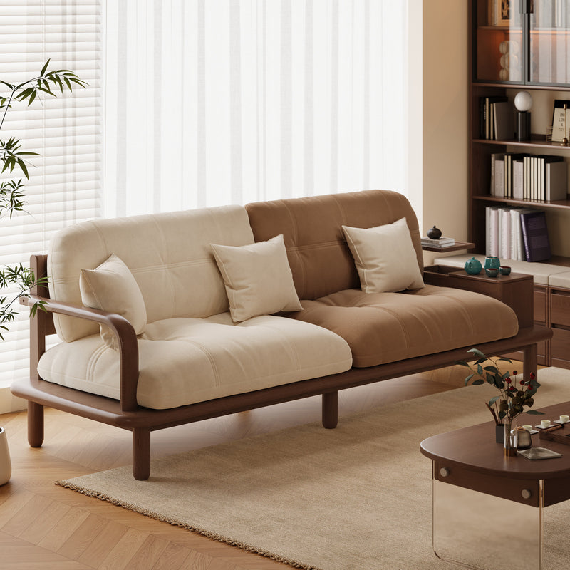 Contemporary Nordic Rectangular Velvet Solid Wood Sofa Backrest Armrest For Living Room