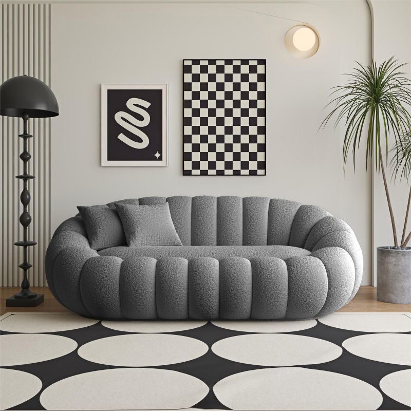 Modern Minimalist Curved Lambswool Tech Velvet Solid Wood Sofa Backrest Armrest For Living Room