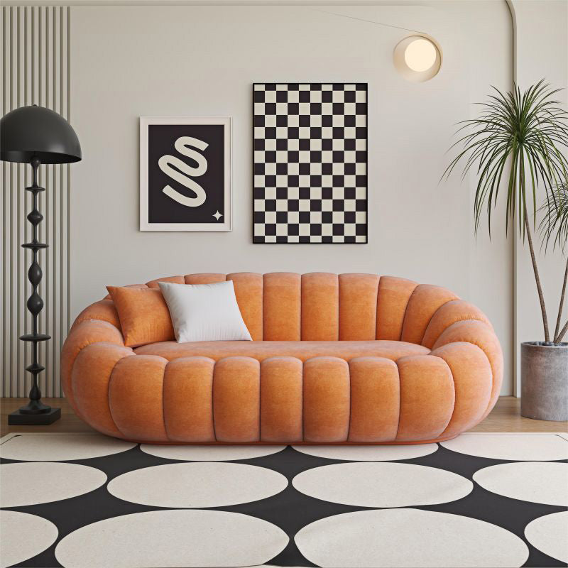 Modern Minimalist Curved Lambswool Tech Velvet Solid Wood Sofa Backrest Armrest For Living Room