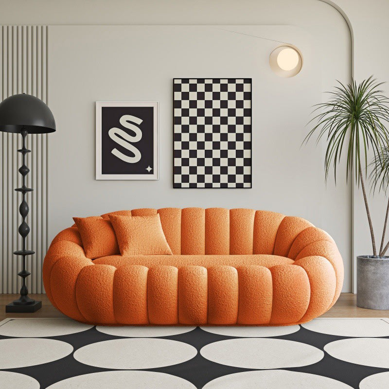 Modern Minimalist Curved Lambswool Tech Velvet Solid Wood Sofa Backrest Armrest For Living Room