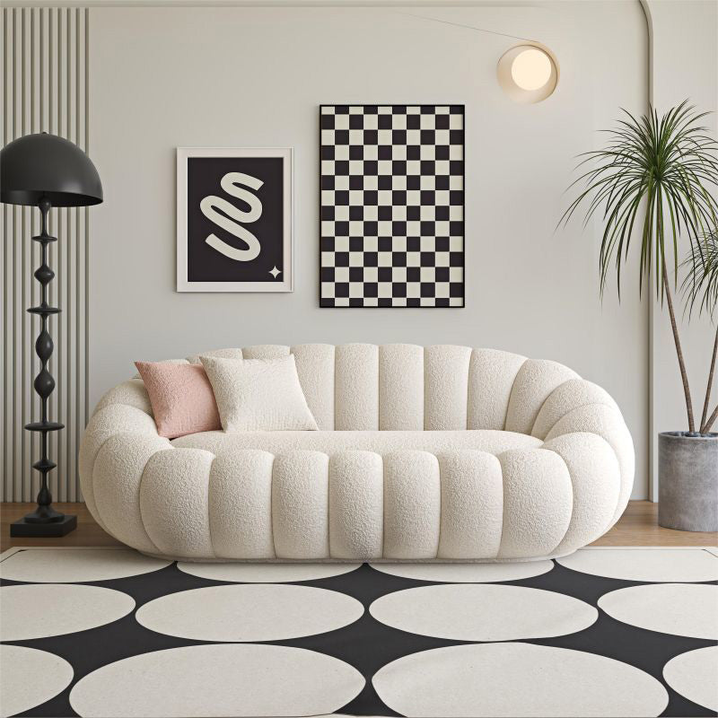 Modern Minimalist Curved Lambswool Tech Velvet Solid Wood Sofa Backrest Armrest For Living Room