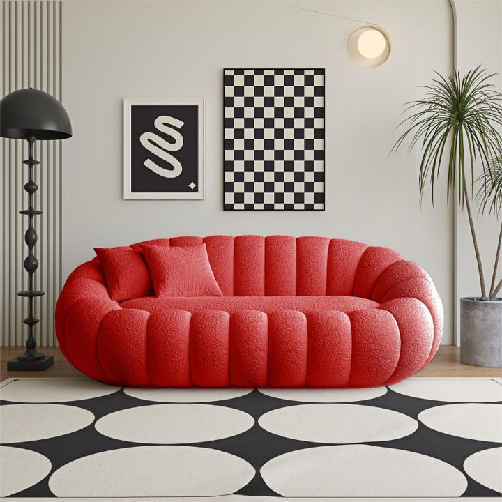 Modern Minimalist Curved Sherpa Fabric Tech Velvet Pine Wood Plywood Sofa Backrest Armrest For Living Room