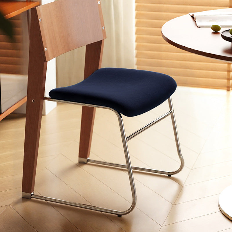 Modern Art Deco Rectangular Iron Solid Wood Boucle Fabric Velvet Dining Chair Backrest Armless For Dining Room &amp; Kitchen