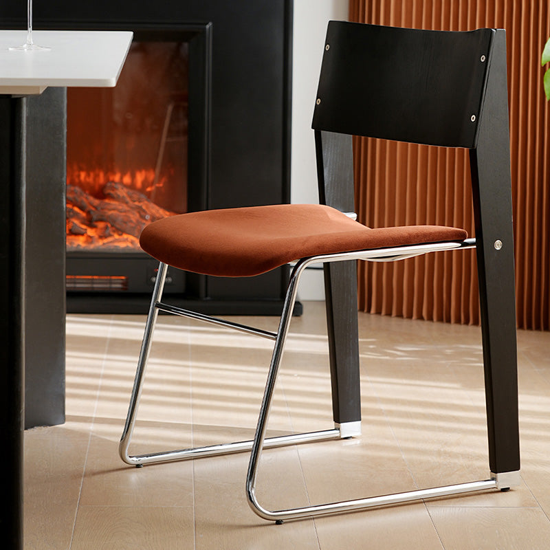 Modern Art Deco Rectangular Iron Solid Wood Boucle Fabric Velvet Dining Chair Backrest Armless For Dining Room &amp; Kitchen