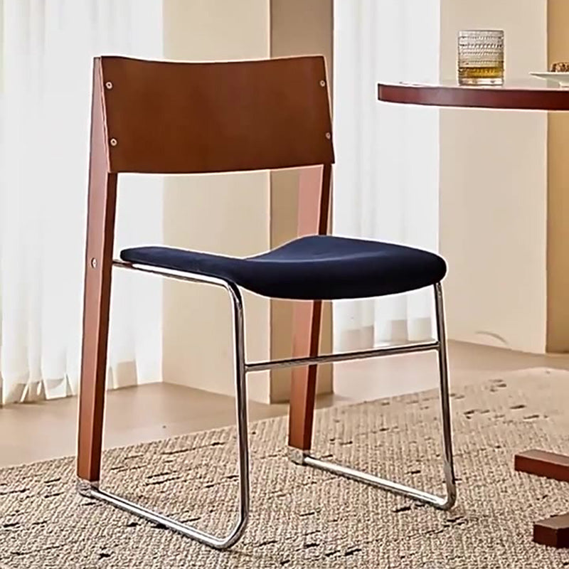 Modern Art Deco Rectangular Iron Solid Wood Boucle Fabric Velvet Dining Chair Backrest Armless For Dining Room &amp; Kitchen