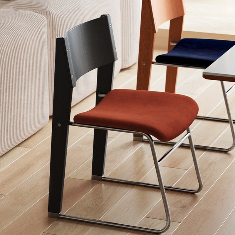 Modern Art Deco Rectangular Iron Solid Wood Boucle Fabric Velvet Dining Chair Backrest Armless For Dining Room &amp; Kitchen
