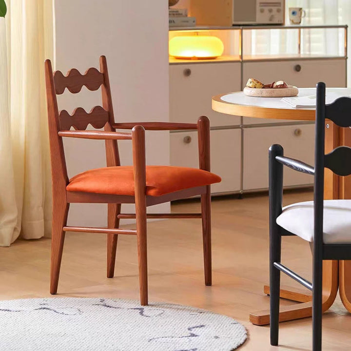 Traditioneller französischer rechteckiger Samt-Speisezimmerstuhl aus Massivholz mit Rückenlehne und Armlehne für Esszimmer &amp; Küche 