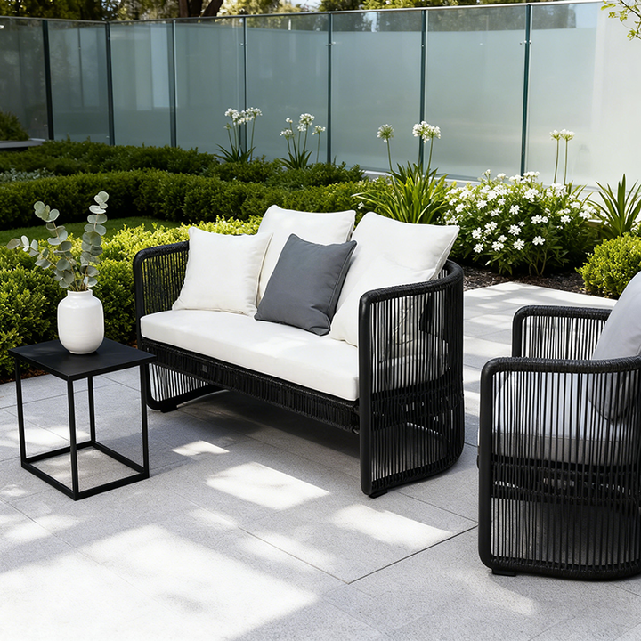 Traditional Chinese Curved PE Rattan Aluminum Alloy Fabric Outdoor Sofa Backrest Armrest For Outdoor