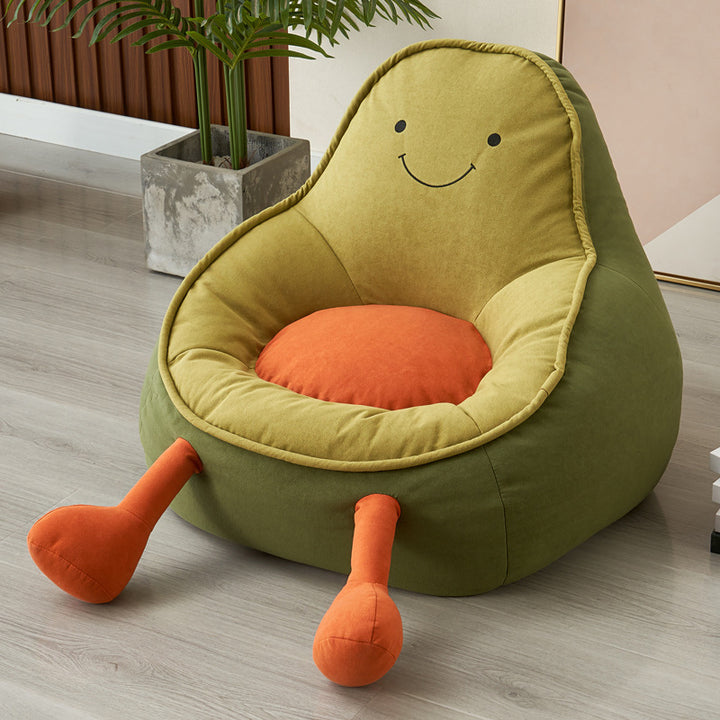 Fauteuil d'appoint pour enfants en tissu avec particules EPS en forme d'avocat, au design contemporain et créatif, avec dossier et accoudoirs, pour salon 
