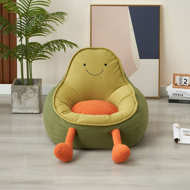 Fauteuil d'appoint pour enfants en tissu avec particules EPS en forme d'avocat, au design contemporain et créatif, avec dossier et accoudoirs, pour salon 