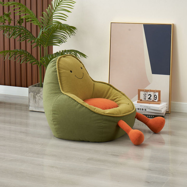 Fauteuil d'appoint pour enfants en tissu avec particules EPS en forme d'avocat, au design contemporain et créatif, avec dossier et accoudoirs, pour salon 