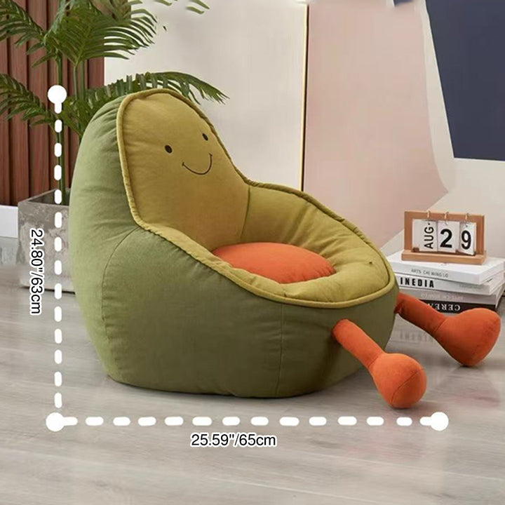 Fauteuil d'appoint pour enfants en tissu avec particules EPS en forme d'avocat, au design contemporain et créatif, avec dossier et accoudoirs, pour salon 