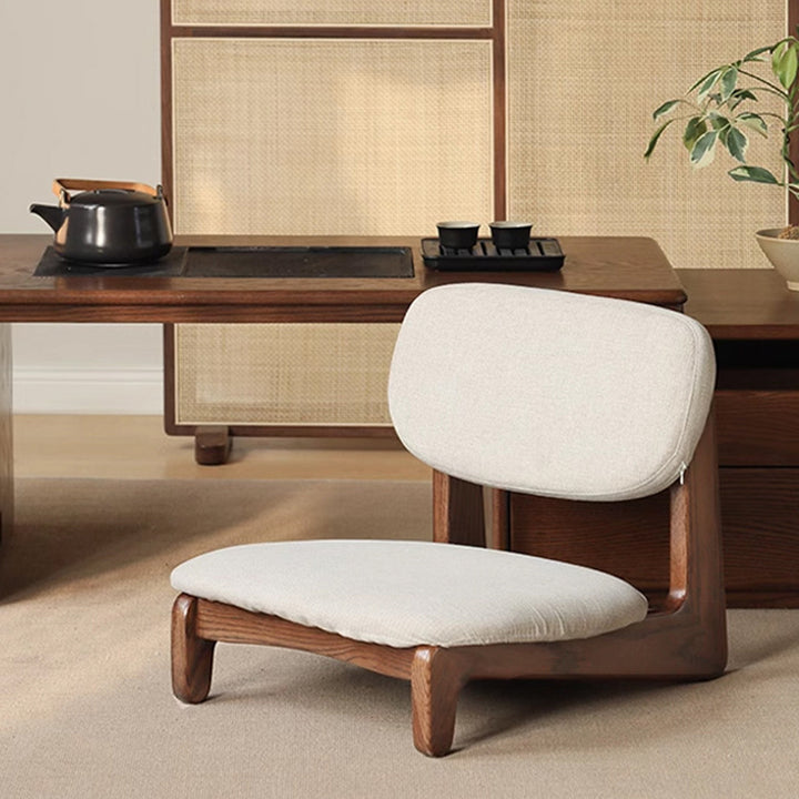 Traditional Japanese Rectangular Solid Wood Cotton-Linen Low Stool Backrest Armless For Living Room