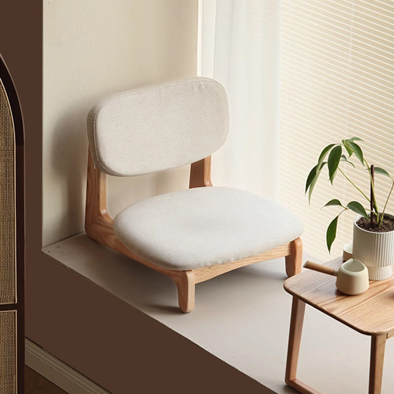 Traditional Japanese Rectangular Solid Wood Cotton-Linen Low Stool Backrest Armless For Living Room